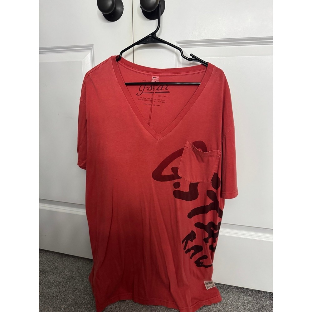 G-Star Raw Mens V-Neck T-Shirt Short Sleeve Graphic Pocket Red 3XL GS01